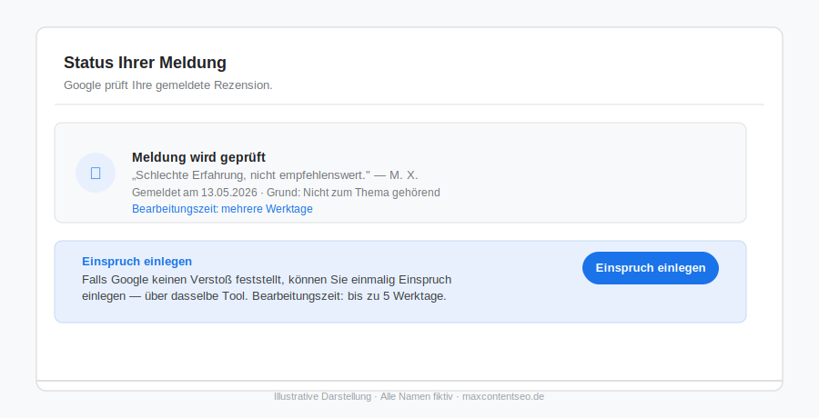Google Tool zum Verwalten von Bewertungen – Status der Meldung und Einspruch einlegen